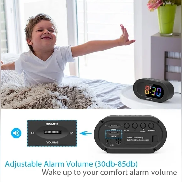 Reacher Black Digital Alarm Clock with Multicolor LED Display - Picture 7 of 11